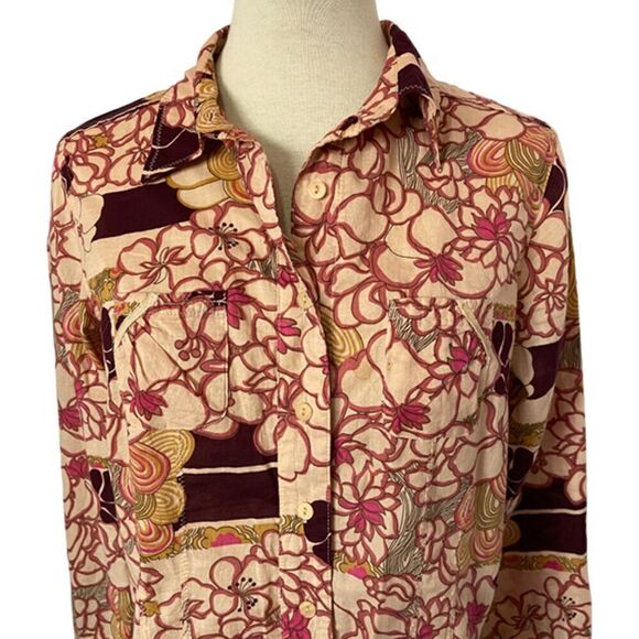 i.e. Relaxed Floral Burgundy Beige Long Sleeve Top Size MP - Picture 4 of 10